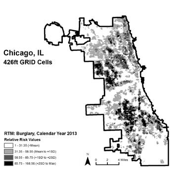 Risk Terrain Modeling for Spatial Risk Assessment Risk Terrain Map for Burglary in Chicago (that is, step 9, combine risk map layers) A place where the spatial influence of more than one model