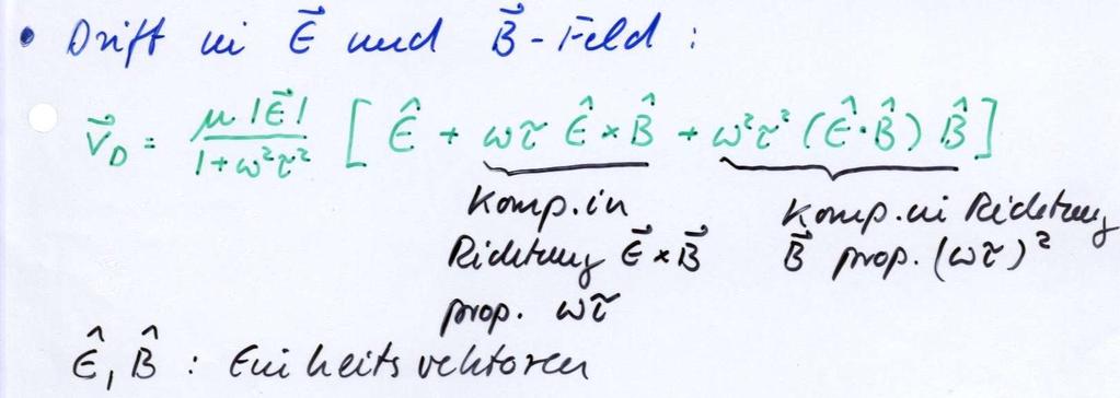 drift in combined E and B fields component in direction component in