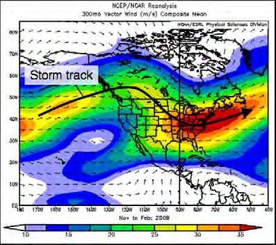 Meteorology Overview (5 of 5) Observed storm tracks for 2008 2009 and 2009 2010 A more southerly