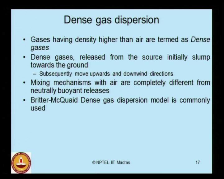 (Refer Slide Time: 16:42) Now, let us ask a question, what do we understand by the terminology called dense gas dispersion? Gases having density higher than air are termed as dense gases.