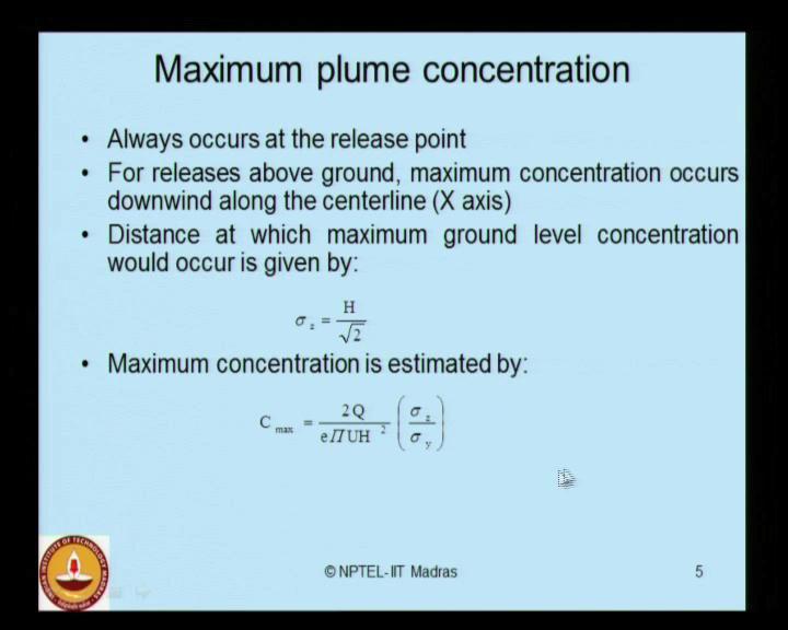 (Refer Slide Time: 04:14) Now, one is interested to know what will be the maximum plume concentration.
