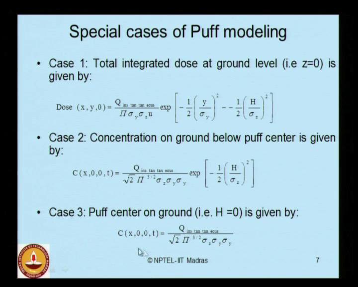 There is another alternative model available in the literature for gas dispersion. This is what we call as a puff dispersion model.