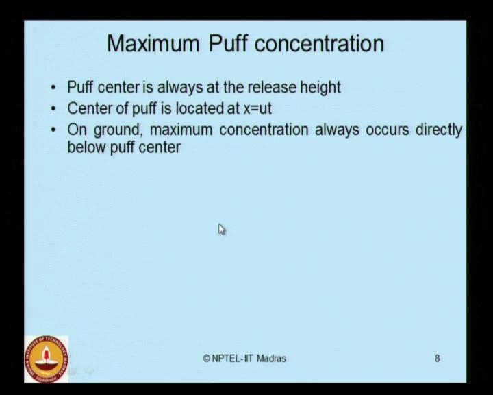 (Refer Slide Time: 07:19) Now, one is also interested to know what would be the maximum puff concentration.