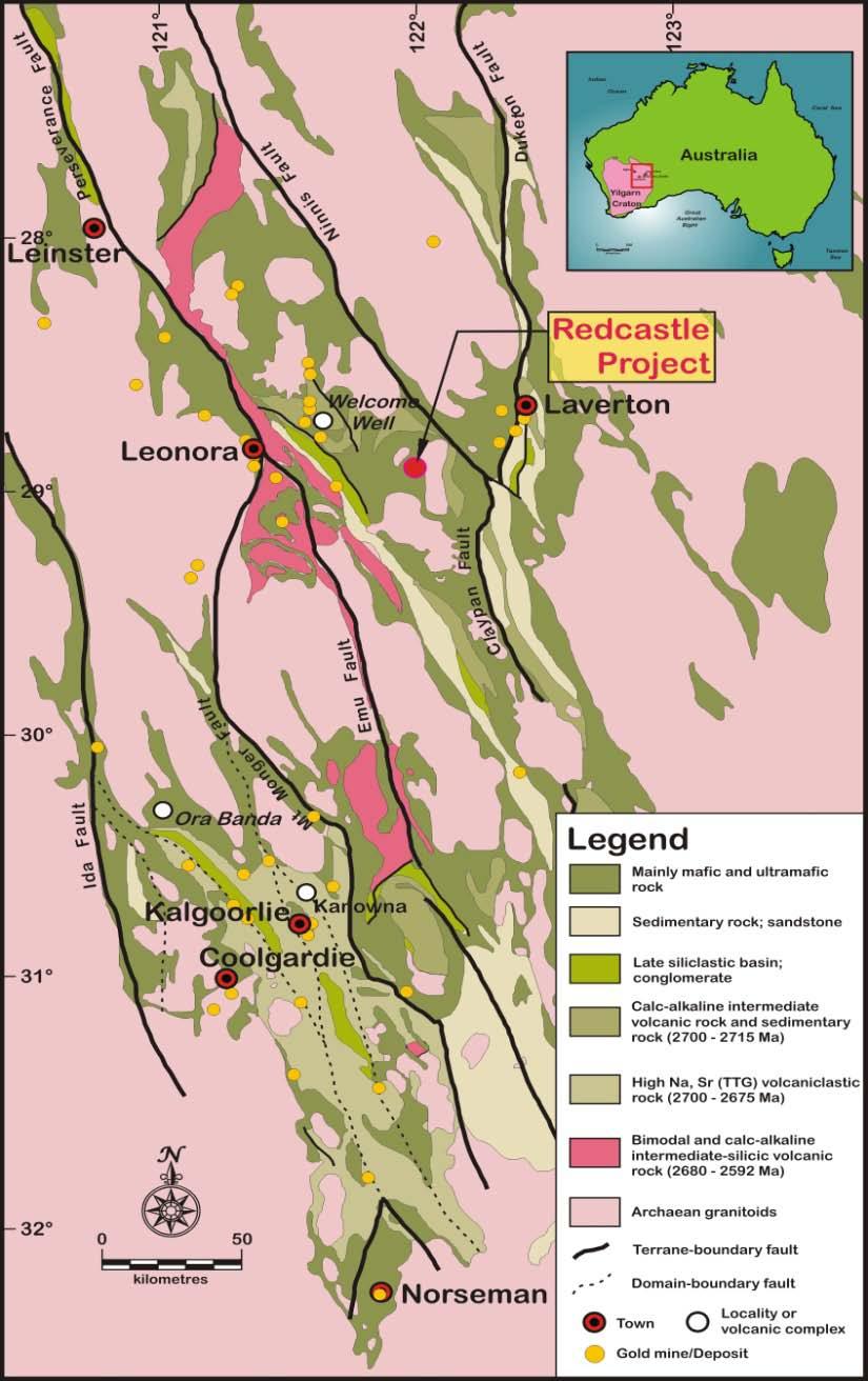 Prolific Gold District 7 The Redcastle property is located in the Yilgarn Craton region, which is host to many multi-million ounce gold deposits.