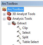 In the ArcTool Box, exploration was made of the many available tools and how to access them: The ANALYSIS TOOLS were explained and SELECT TOOL in the EXTRACT sub-tool box was used in an