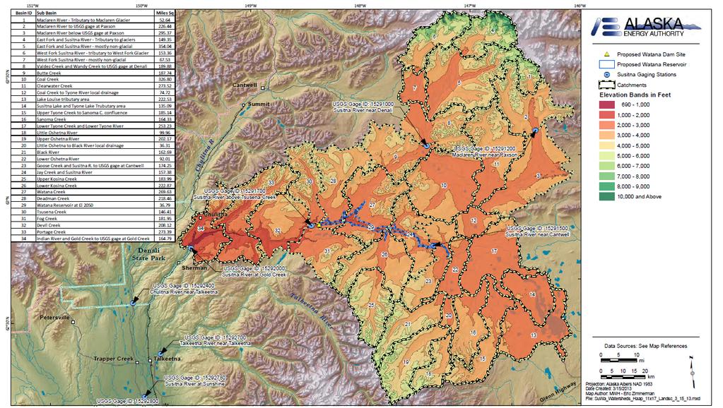 ALASKA ENERGY AUTHORITY 1.5 1.5.1 Watershed Description Watershed Area-Elevation Data In mountainous regions, snowpack can vary widely with elevation.