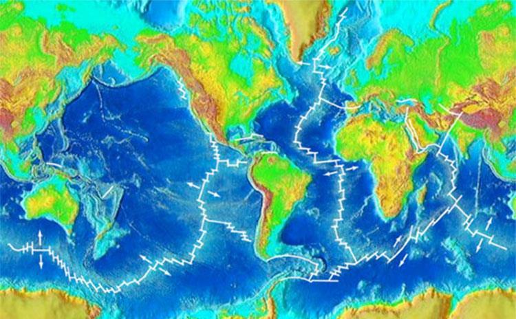 Mid-Ocean Ridges A system of submarine mountains over 60000 km long, 1000-4000 km wide, 2500 deep, segmented by transform faults.