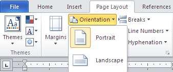 Page Setup, Chọn Orientation, Size hay Columns