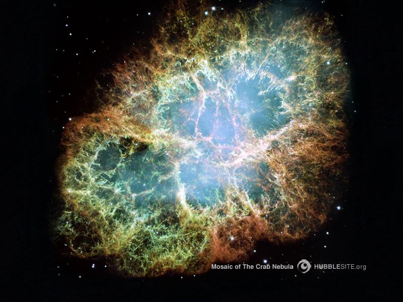 The Crab nebula: remains of an exploded star (supernova)