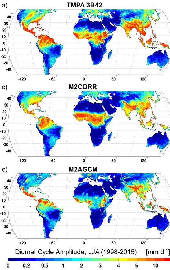 TRMM MERRA-2 corrected precipitation MERRA-2 model precipitation Amplitude Diurnal Cycle MERRA-2 corrected precipitation inherits