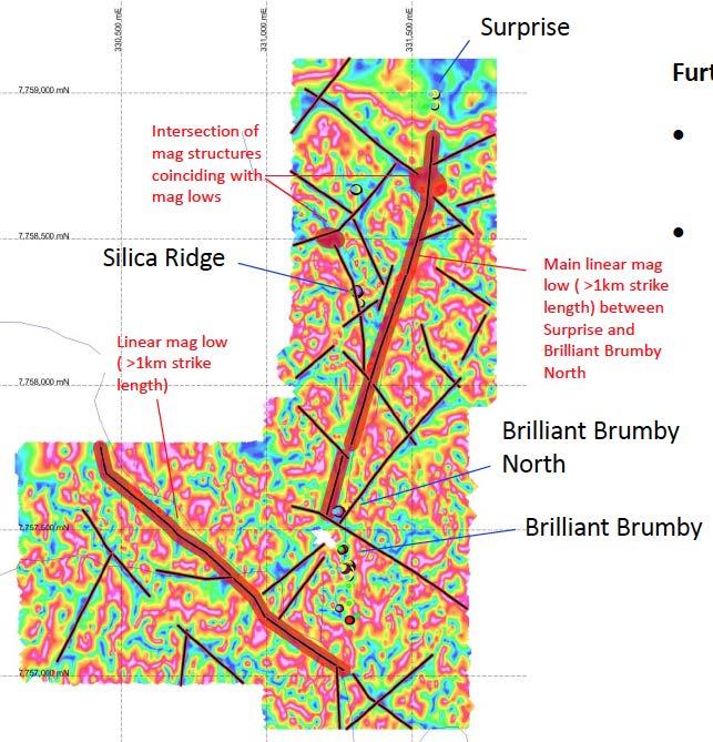 Ground Magnetic Survey MULTIPLE SAMPLES CONTAIN VISIBLE GOLD BRILLIANT BRUMBY Interpreted Magnetic