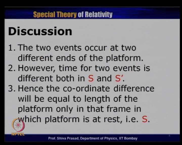 (Refer Slide Time: 07:32) Let us have a little bit of discussion. We realise that two events occur at different ends of the platform.