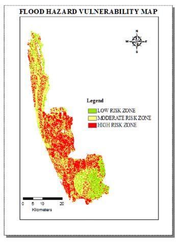 can be changed according to its vulnerability towards flood. The flood hazard vulnerability mapping done in this study using GIS and remote sensing is simple and cost effective. Fig.4.