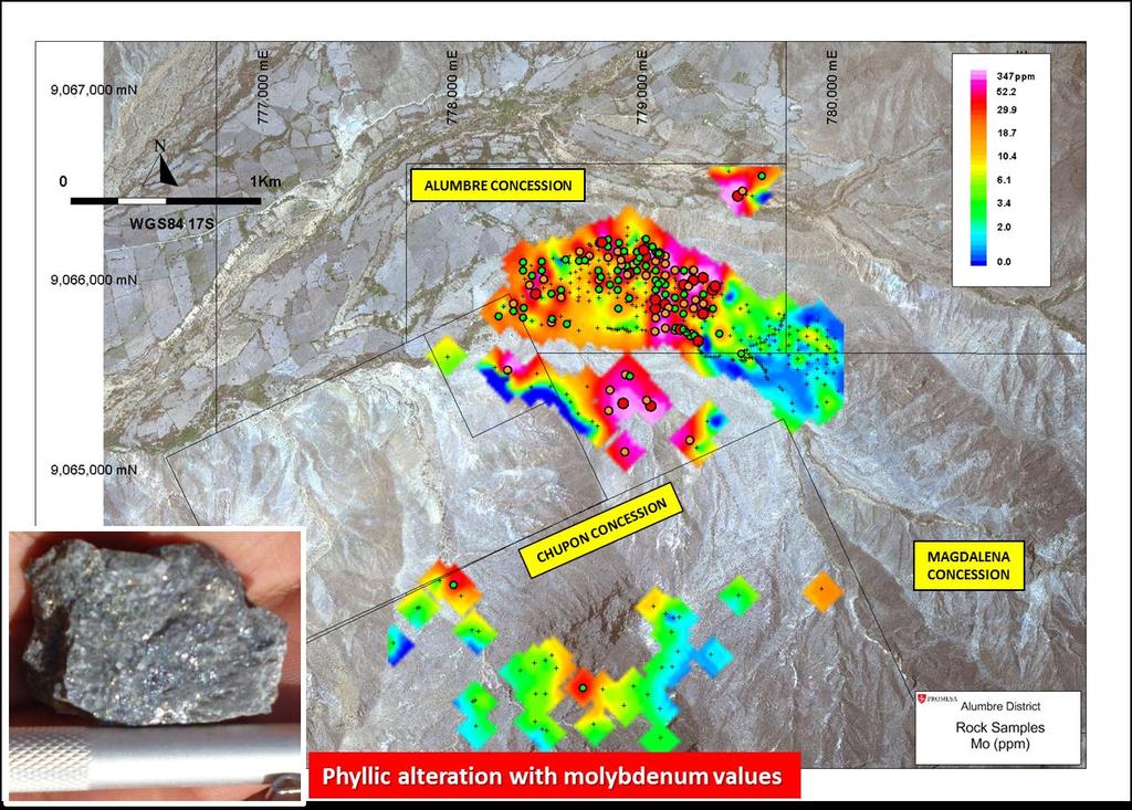 Figure 6 Alumbre, Chupon and Magdalena Concession Rock Sample of Mo(ppm) MAGDALENA CONCESSION The Magdalena Concession (Figure 7) has been added to the Company s portfolio recently and represents an