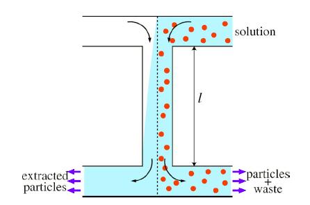 H filter Laminar flow and differences in diffusion constant lead to a possibility for filtering.