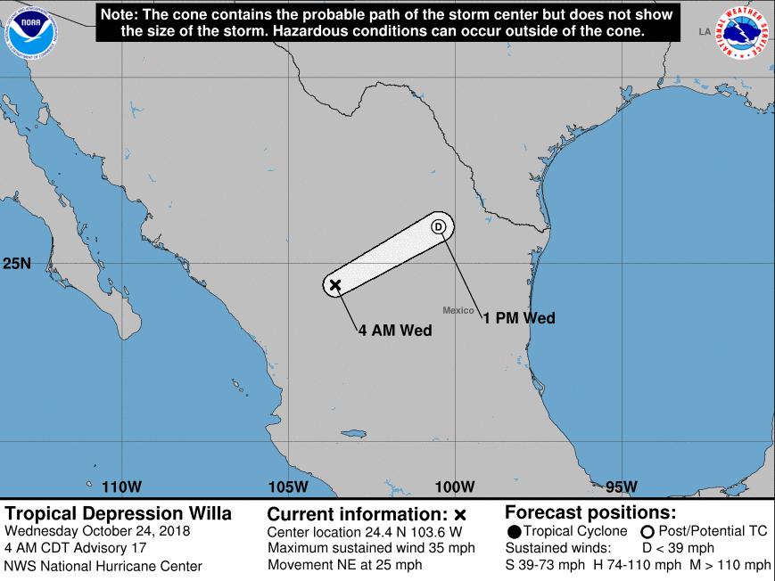 Tropical Outlook Eastern Pacific Tropical Depression Willa (Advisory #17 as of 5:00 a.m.