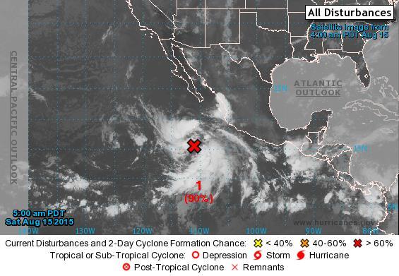 2-Day Tropical Outlook Eastern Pacific Disturbance 1: (as of 8:00 a.m.