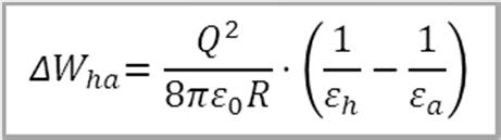 Q and effective radius R (Born radius of ion) in free space (vacuum) is