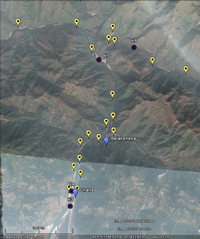 Chapter 5: Discussion Figure 5.9 Google Maps image of the Kosi study reach prior to exiting the mountain front.