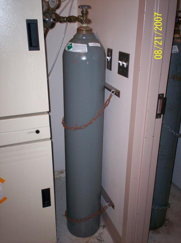 Compressed Gasses Storage Must be upright and restrained At least two chains Separate