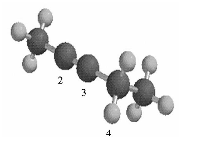 36. What are the hybridizations of carbon atoms 2, 3, and 4 shown below? A) sp, sp 2, sp 2 B) sp, sp 2, sp 3 C) sp, sp, sp 2 D) sp, sp, sp 3 37.