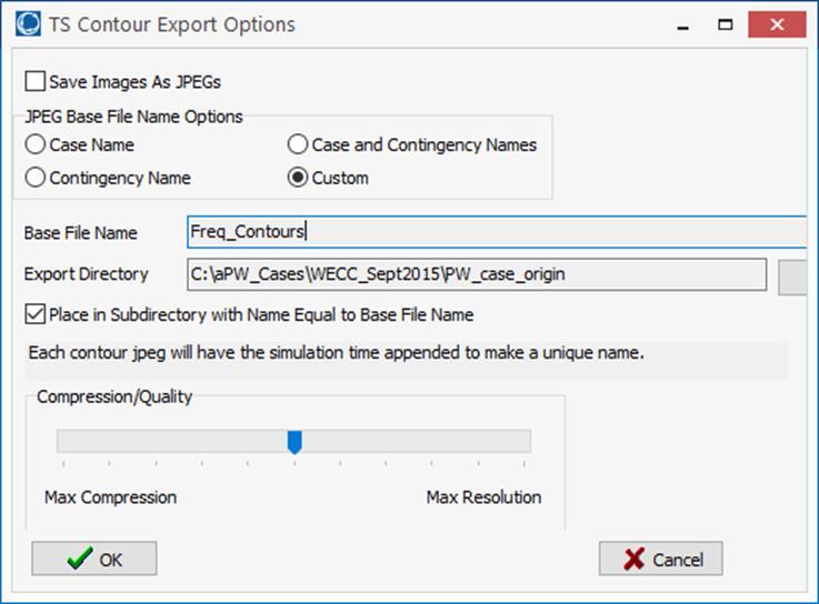 Contour Toolbar Export Option Export is used to display the TS Contour Export Options dialog, which provides the option of saving the contours as jpeg