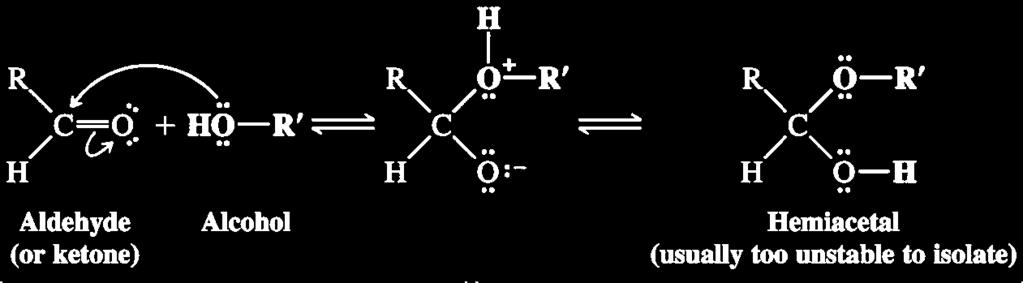 acetals Reaction of alcohol with ketone