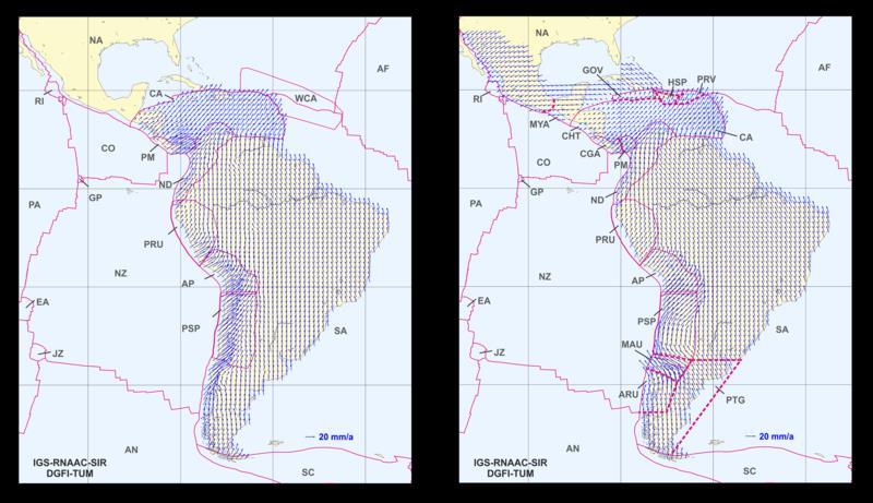 Velocity Models for South America and the Caribbean VEMOS2009 (left) referred to the ITRF2005 (Drewes and