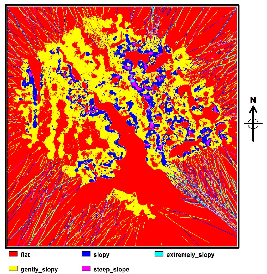 Stream Figure 12: Classified slope map of the study area 3.2 ANALYSIS 3.2.1 DRAINAGE PATTERN ANALYSIS From the drainage network ordering map extracted from the Digital Elevation Model (DEM), the area appears to have a dendritic drainage pattern.