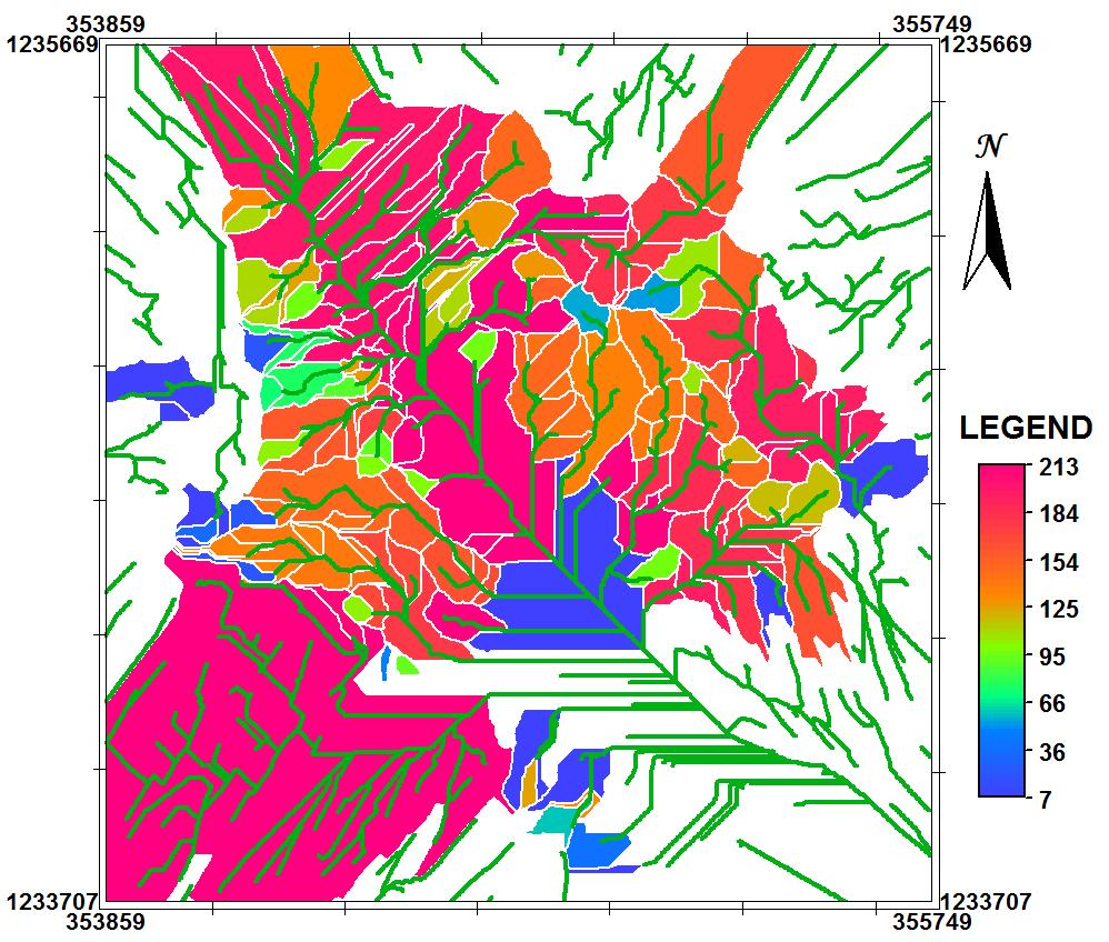 Figure (4) depicts the topography of the study area by contour lines with a maximum value of 681m and a minimum value of 644m. These values are clearly labeled on the contour lines.