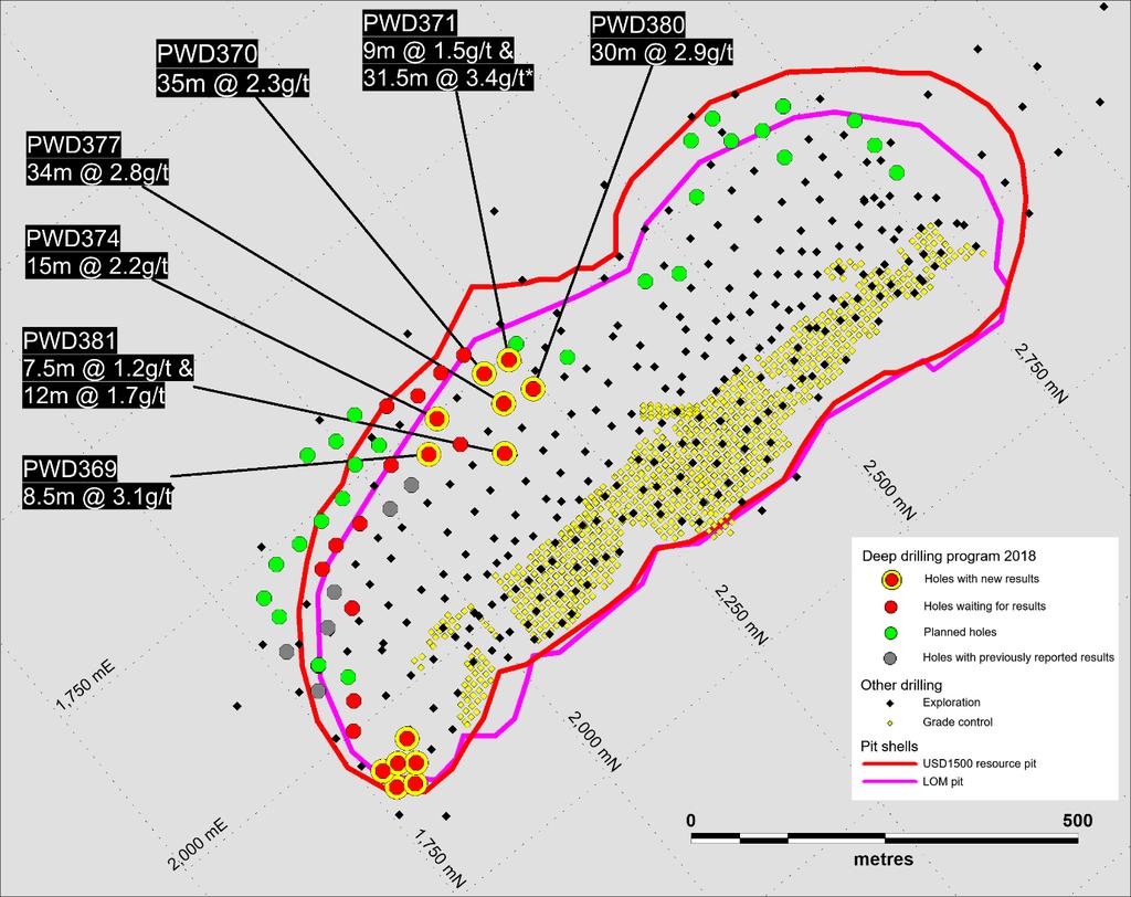 Drill Programme Objectives The main objective of the drilling programmes is to investigate the potential to extend the open pit life by further investigating the mineralised zone beneath the current
