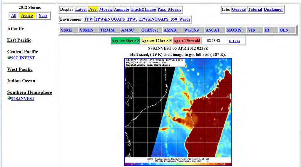 FNMOC Satellite Data Tropical Cyclone Home Page for LEO Microwave Fixes of