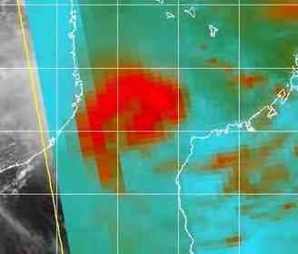 scattering of ice Color Composite Red=150GHz Green=89GHz Blue=89GHz Imagery can penetrate thin cirrus canopies and reveal internal storm
