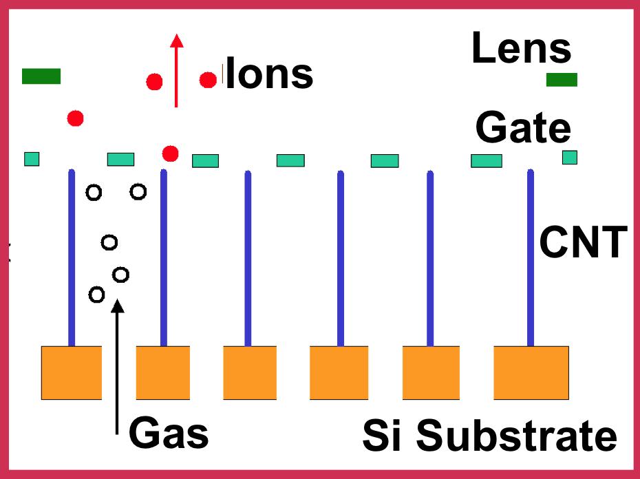 CNT-based Gated Open Architecture Ionizer PECVD CNTs (high field