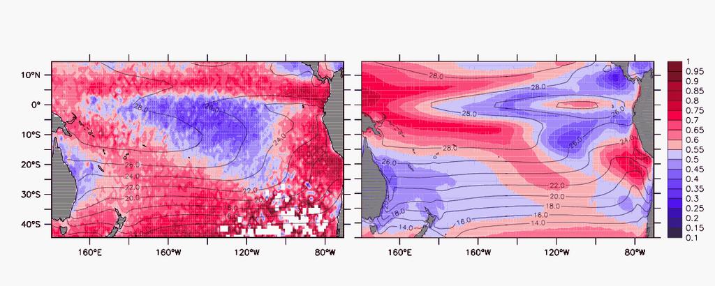 B-South Pacific Convergence Zone COADS cloudiness 1960-1970 20th century climate model High convective activity, precipitation, wind convergence -Dominant convective feature in the
