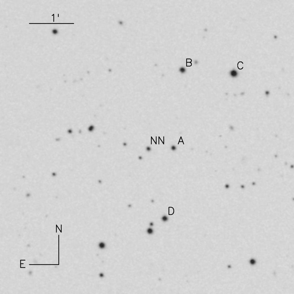 2594 S. G. Parsons et al. 10(1/2.5)(kN kc )X, Figure 2. Digital Sky Survey finding chart (POSS II, blue) for NN Ser. Comparison stars are marked. Table 3.
