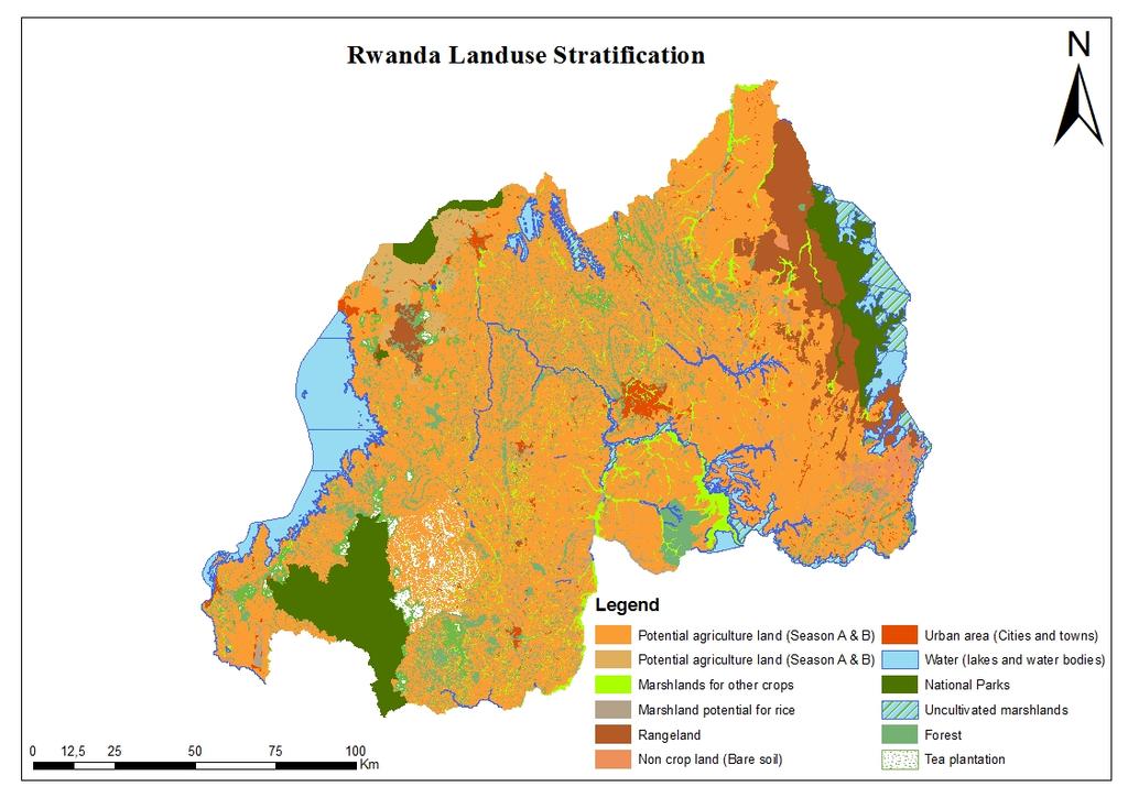 Figure 1: Rwanda Land use stratification map Throughout the construction of primary and secondary sampling units (PSU s and SSU s), only strata 1.1; 1.2, 2.2; 2.