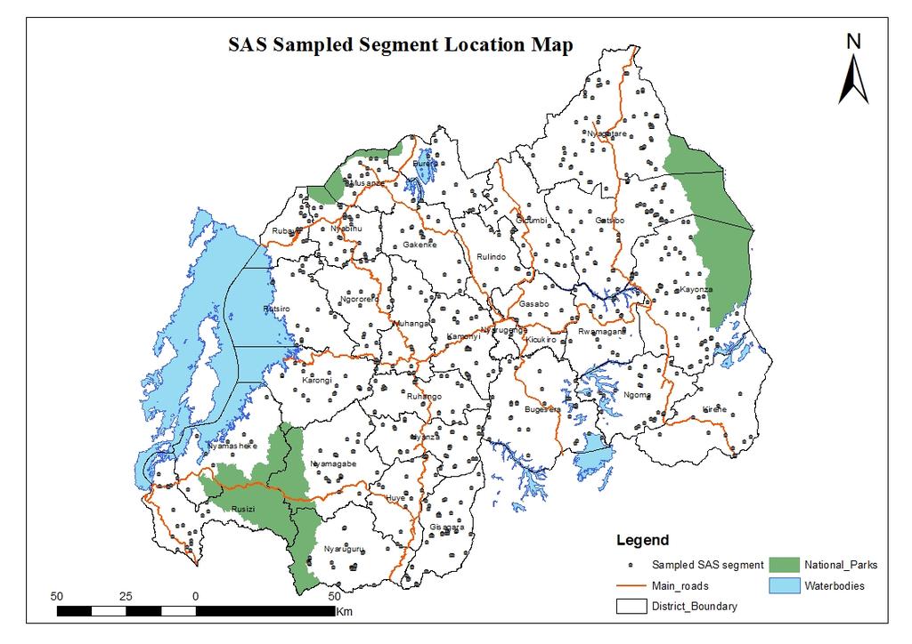 Figure 3: Location Map of sampled segments for data collection It is worth noting that a sample rotation scheme for segments is used in SAS to reduce respondent burden caused by repeated