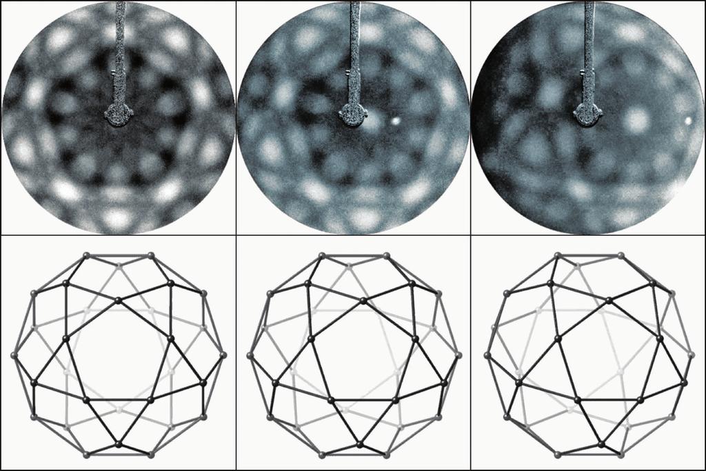 CHAPTER 3. SURFACE STRUCTURE 61 Figure 3.21: (Top panel) SEI image from the pentagonal surface of an icosahedral quasicrystal Al-Pd-Mn.