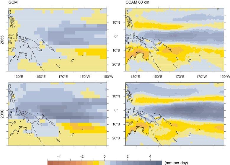 Pacific. Minimum temperature changes show a similar spatial pattern (see Figure 6.2 for comparison with mean surface-temperature changes in the global models).