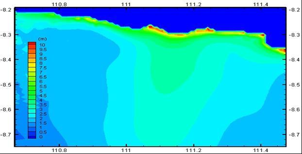 Figure 2. Runup elevation from Numerical Simulation. Residential area 10 m runup Indian Ocean Road Network River Figure 3. Inundated Area of Pacitan City Affected by Tsunami Runup.