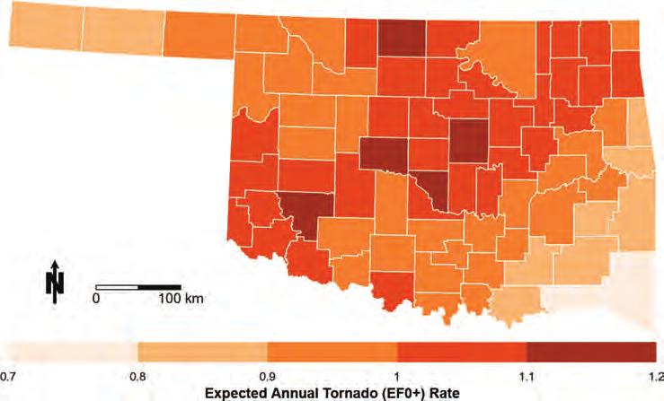 James B. Elsner, et al., Int. J. of Safety and Security Eng., Vol. 6, No. 1 (2016) 5 Figure 2: Annual rate of tornadoes accounting for exposure and population.