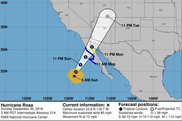 Tropical Outlook Eastern Pacific Hurricane Rosa (CAT 1) (Advisory #21A as of 8:00 a.m.