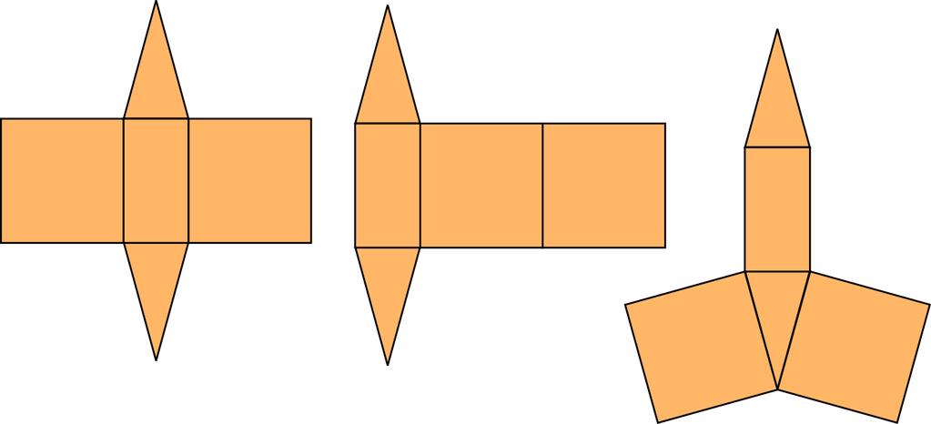 70. It is a triangular prism. Some possible nets are shown below: 71. a. It is a rectangular pyramid. b. The rectangle has the area of 300 cm 2. The top and bottom triangles: 2 20 cm 11.