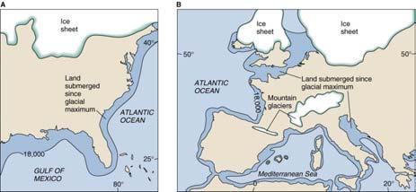 Figure 18.28 Emergence: Relative Fall of Sea Level Many marine beaches, spits, and barriers exist from Virginia to Florida. The highest reaches an altitude of more than 30 m.