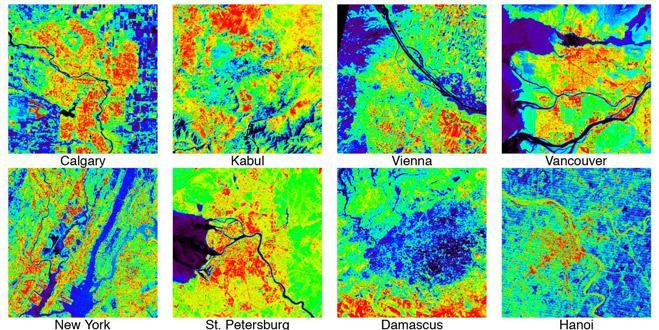Comparative analysis of Landsat 7 ETM+ surface temperature for 24 cities shows, consistent