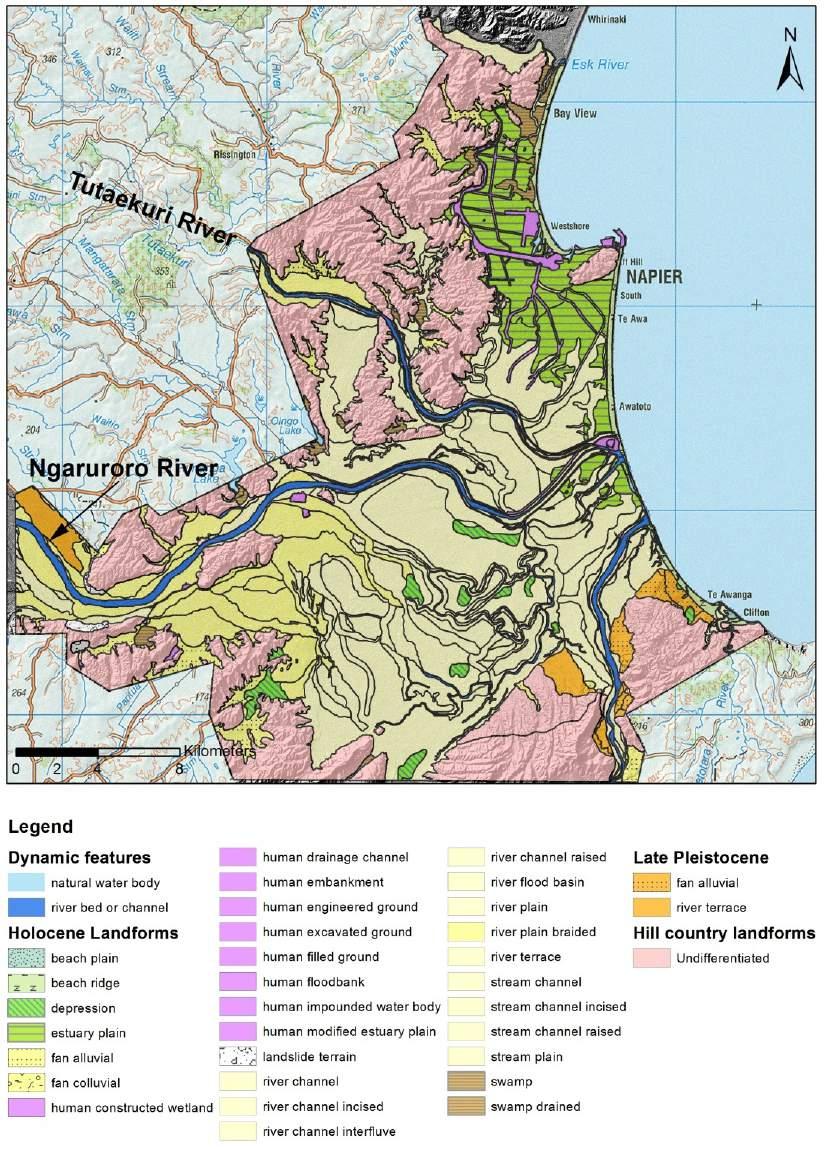 Figure 3.6 A generalised geomorphic landforms map of the Heretaunga Plains area.