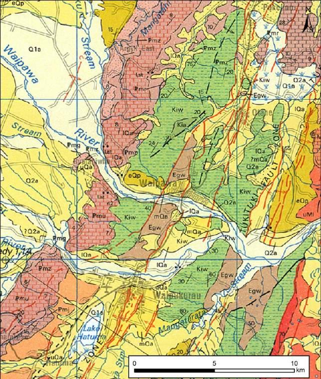 Figure 6.15 1:250,000 geological map (Lee et al, 2011) for the main urban areas of the Central Hawke s Bay District. This left two geological units that met the age criteria (i.e. Holocene, less than 10,000 years old).