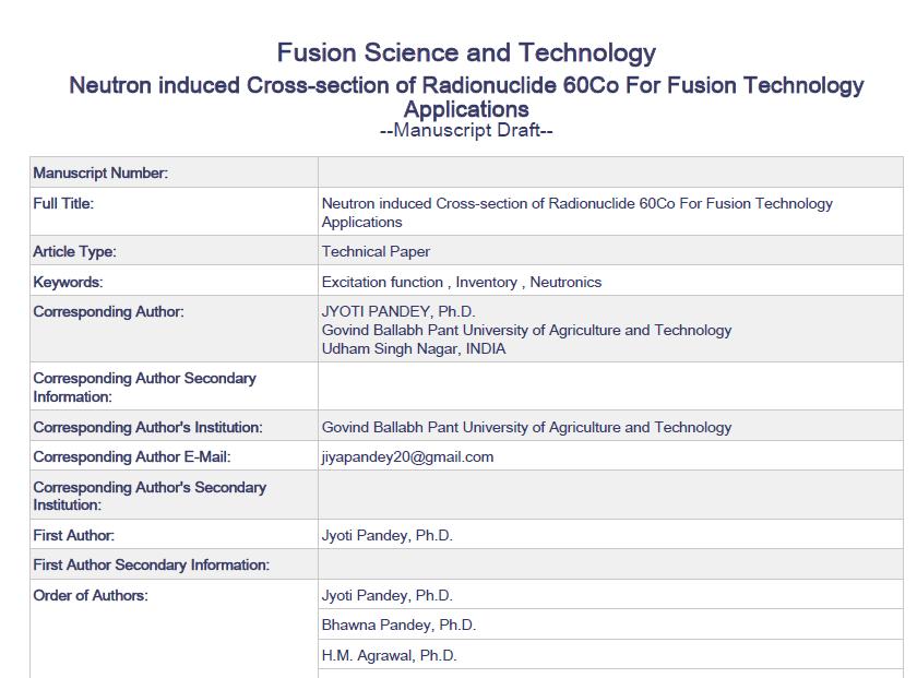 Papers In Fusion Science
