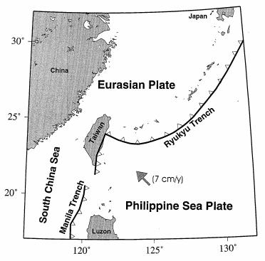 2. Hypothetic Fault Planes Two regions can be identified with higher probability of earthquakes and will generate tsunamis affecting Taiwan.